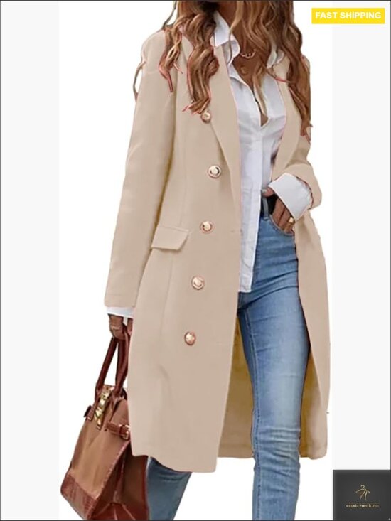 Jackets & Blazers - Long Wool Trench Coat Classic Double Breasted Pea Coat Fall Winter Chic